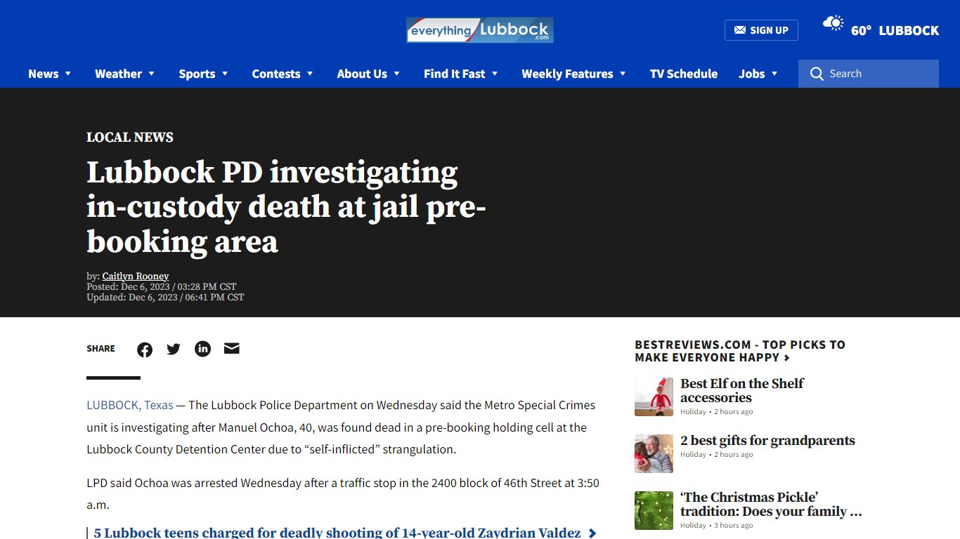Lubbock PD investigating in-custody death at jail pre-booking area